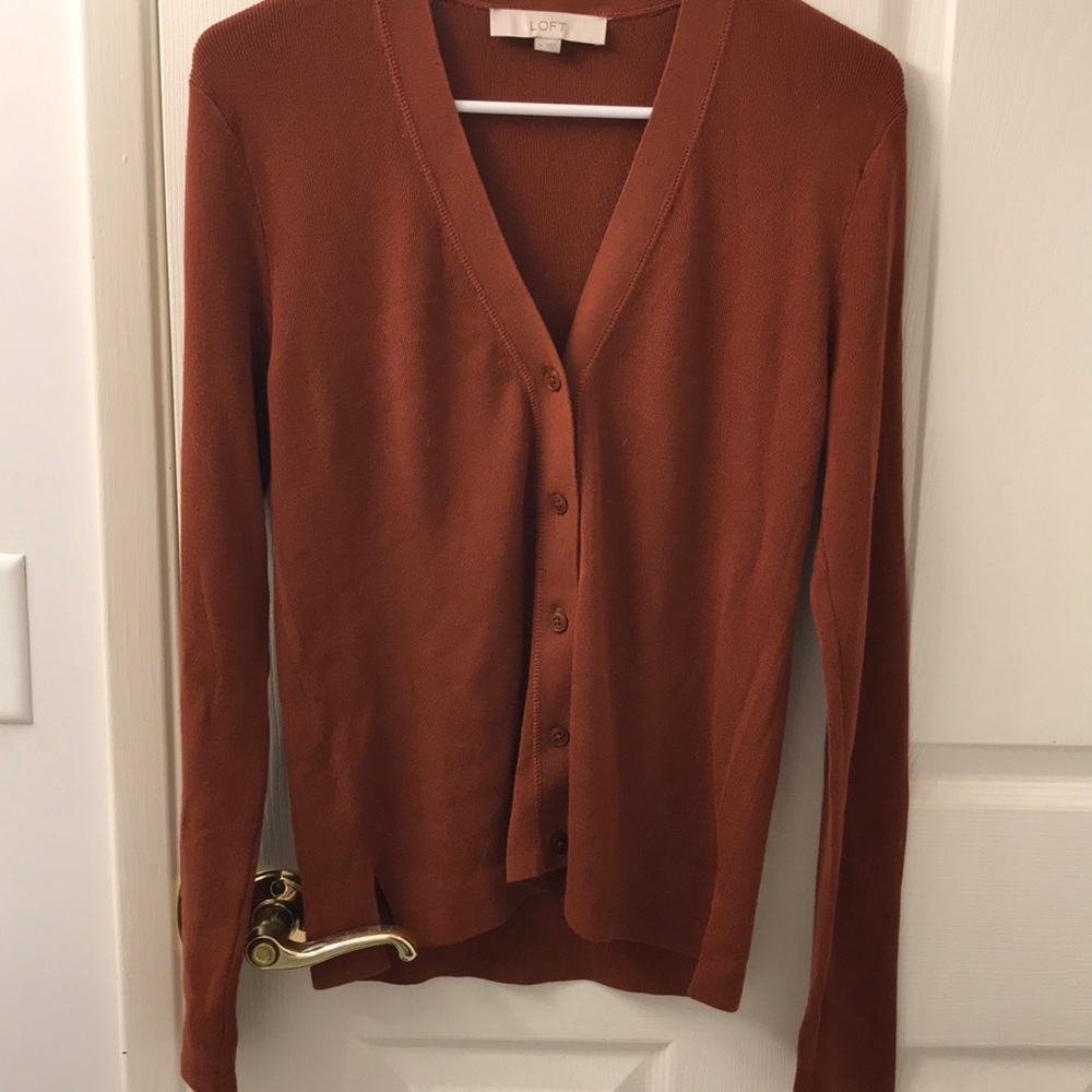 Loft cardigan rust brown NWOT